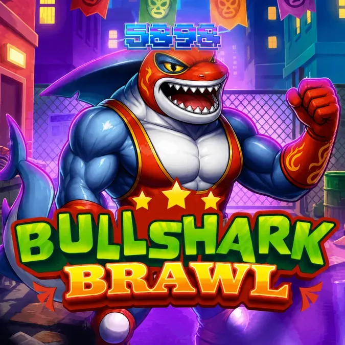 Tubarões lutadores em um ringue de luta livre urbano no slot Bullshark Brawl